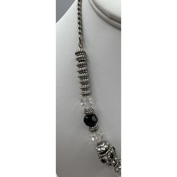 Necklace Silver Plated Black Glass Acrylic Geometric Shapes 18" Lobster Claw - Picture 2 of 6